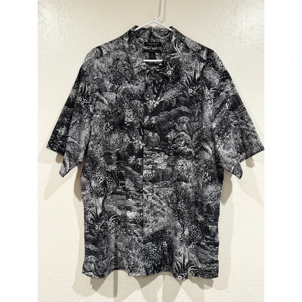 Banana Republic Organic Cotton Relaxed Fit Toile Landscape Camp Shirt Mens XL